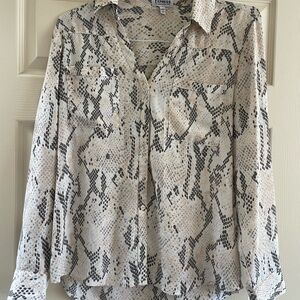 Express Women's Snake Print Button Down Shirt - Beige and Black